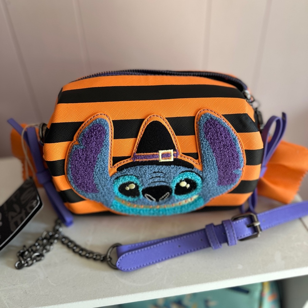 Loungefly Disney Lilo And Stitch Striped Halloween Candy Wrappers Crossbody Bag